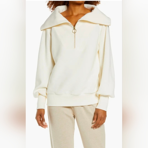 Varley Sweaters - Varley Vine Ottoman Half Zip Pullover Ivory Size XS